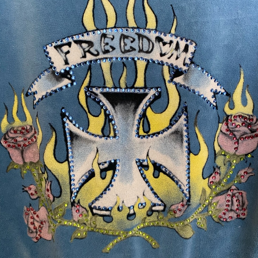 Blue Graphic Sweatshirt with Rhinestone Details